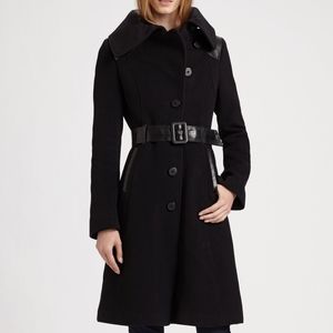 Mackage Black Wool A Line Belted Peacoat